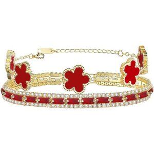 Stackable Bracelet Set for Women 18K Gold Plated Flower Cubic Zirconia Tennis